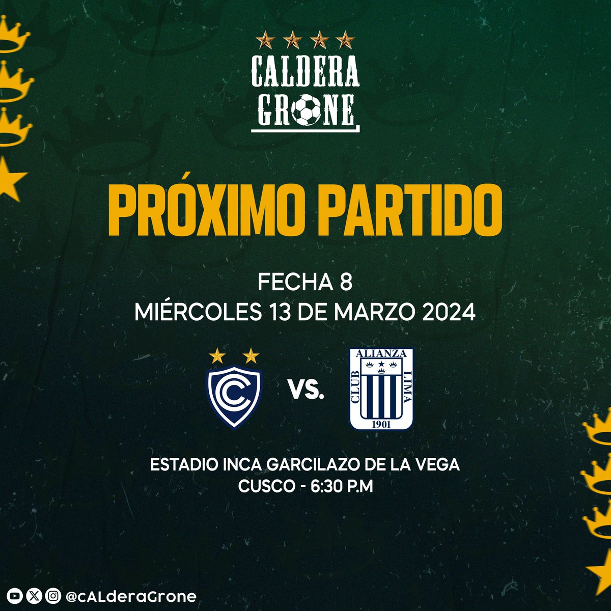 🔜⚽ Próximo Partido

🆚 Cienciano
🕣 6:30 pm
🏟 Estadio Inca Garcilazo de la Vega
🏆: @ligafutprof

#ArribaAlianza
#ConAlianzaSiempre