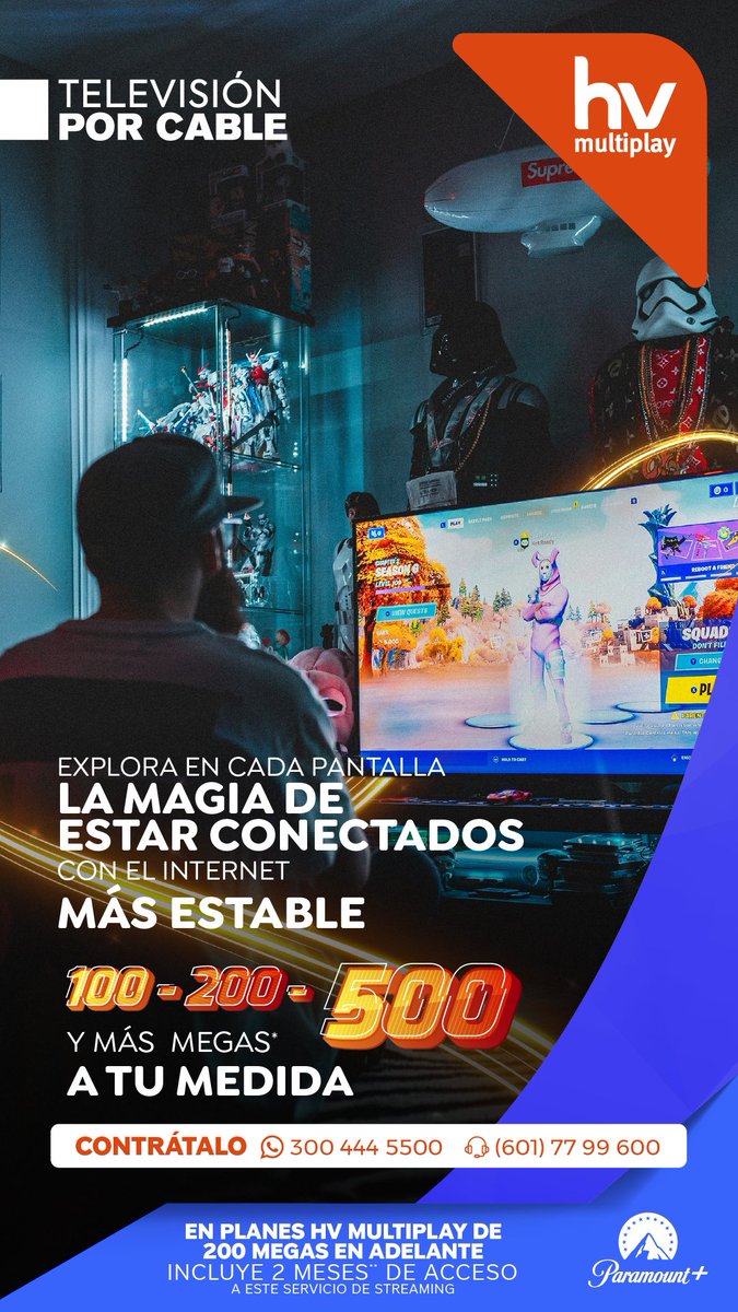 Descubre la libertad de conectarte sin límites con nuestros paquetes de Internet para el hogar. 

Hasta 500 megas a tu medida, ¡te ofrecemos la velocidad que necesitas para disfrutar de una experiencia online con la red más estable! #HVMultiplay #InternetEnCasa