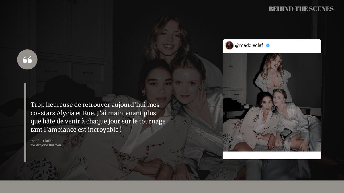 ⠀⠀

                   #⃝ BEHIND THE SCENES 
                   ⎯⎯ Anyone But You
                   Sur le plateau ∙∙∙

⠀⠀ ⠀⠀