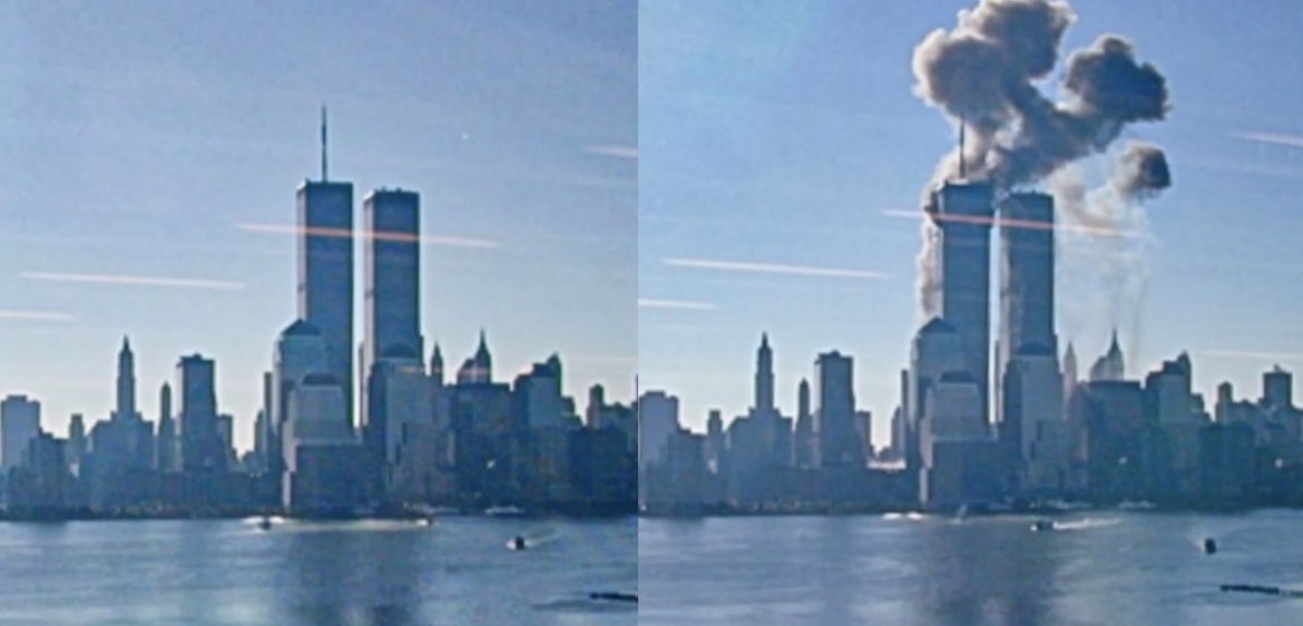 The NYC skyline at 8:45am vs 8:46am on September 11th 2001.