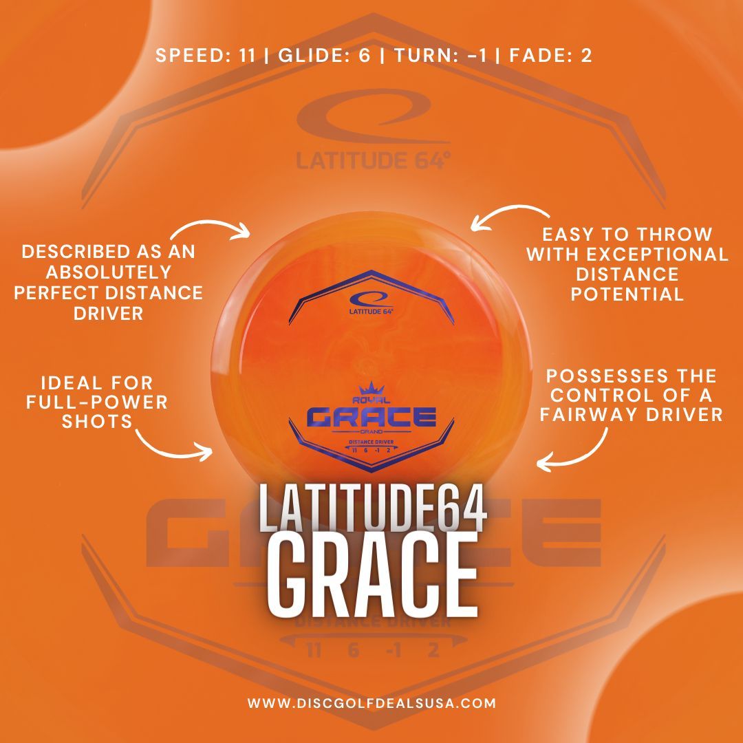 disc_usa's tweet photo. @latitude_64 Grace is all about smooth distance. It has the control of a fairway driver, and the distance of a high speed driver. That combined with a neutral flight and great glide makes the Grace a versatile distance driver for the masses. Throw with Grace!! https://t.co/0WUo7rKoR9