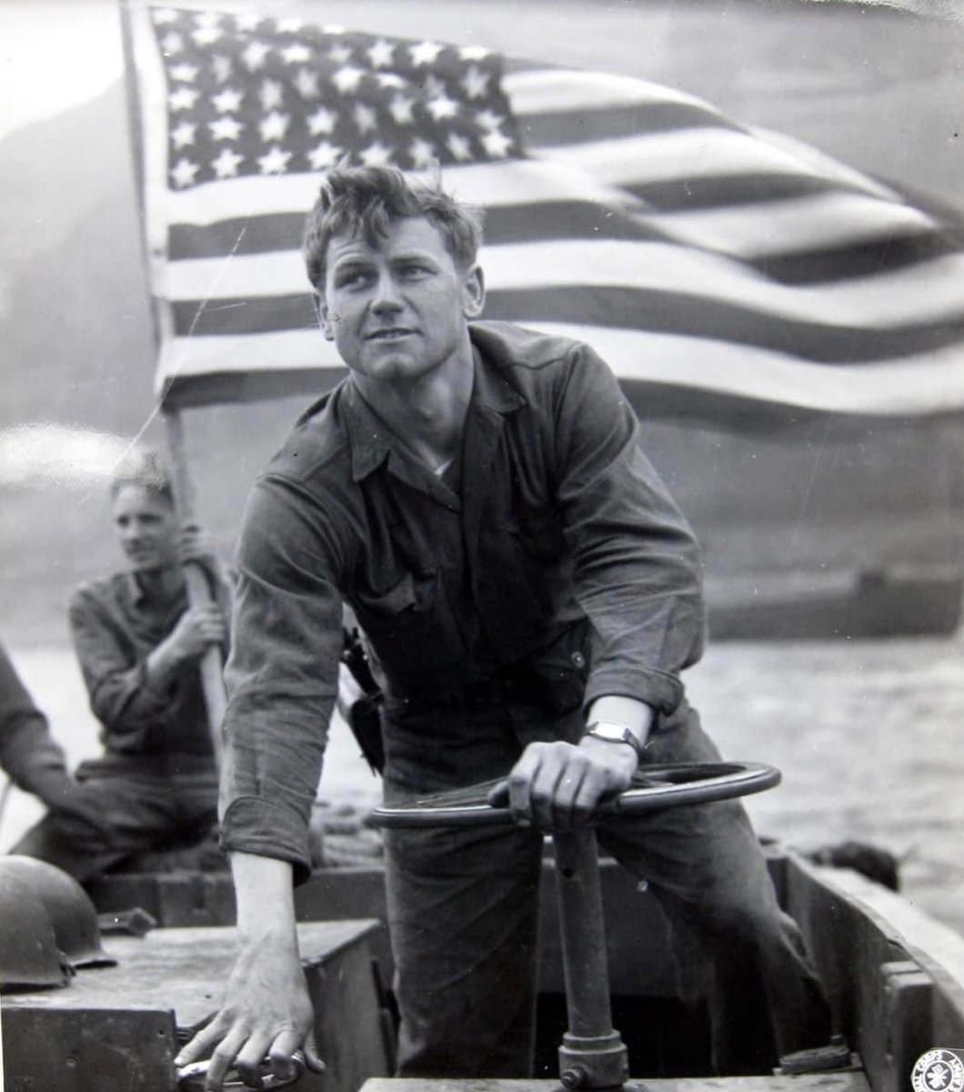 From the AFN Files, 1945. In March, with American flag flying, Motor Machinist’s Mate Robert Mooty, USN, ferried troops across the Rhine River at Oberwesel, Germany. The Navy unit carried over 15,000 troops across the Rhine in 4 days, greatly aiding a rapid Allied advance. 🇺🇸