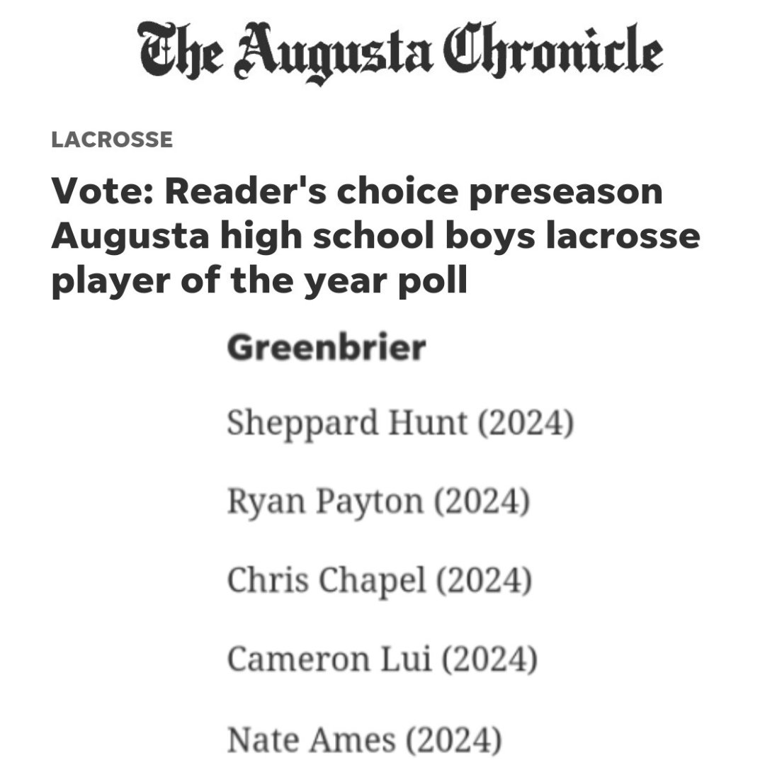 ghsmenslax's tweet photo. Congratulations @ghsmenslax players nominated for the  @AUG_Chronicle Preseason Lacrosse Player of The Year. @shep_hunt @Ryno502 @Chris_Chapel_34 @theCameronLui @NateAmes8. @CreswellCurtis
@skinner_coach @CheneyAUG @RynoLax https://t.co/nTPon2SnNC