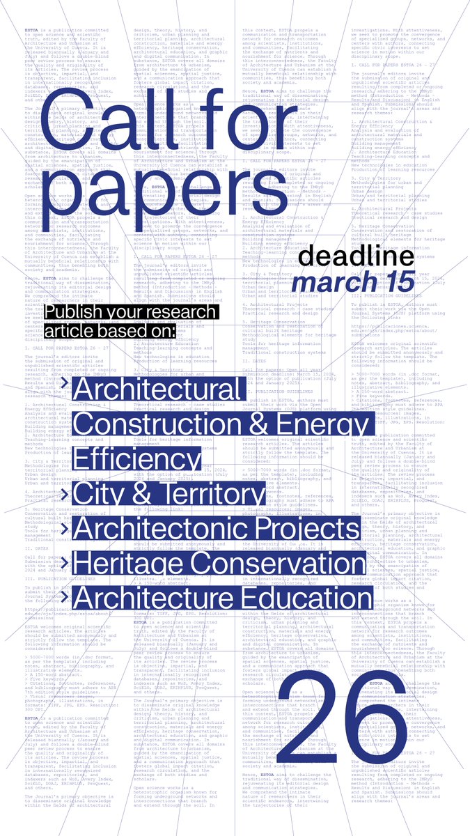 RevistaEstoa's tweet photo. #callforpapers #OpenAccessJournal #ESTOA
The journal's editors invite the submission of original and unpublished scientific articles resulting from completed or ongoing research, adhering to the IMRyD method in English and Spanish.
โก๏ธhttps://t.co/DcFpc5HAHR https://t.co/f0VUjlniW8