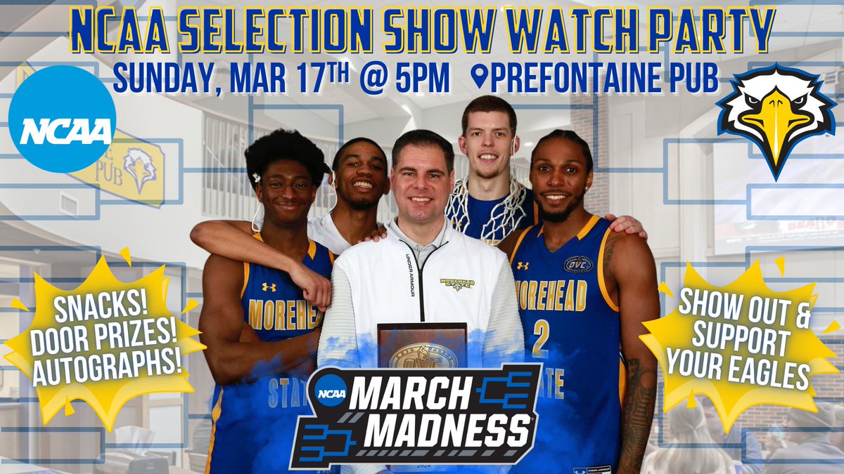 Come and support your OVC Season & Tournament Champions @MSUEaglesMBB as the Eagles find out where and who they will play in the opening round of the NCAA Tournament! Doors open at 5 PM ET this Sunday, Selection Show begins at 6 PM! 📰bit.ly/3TfFzzX #SoarHigher