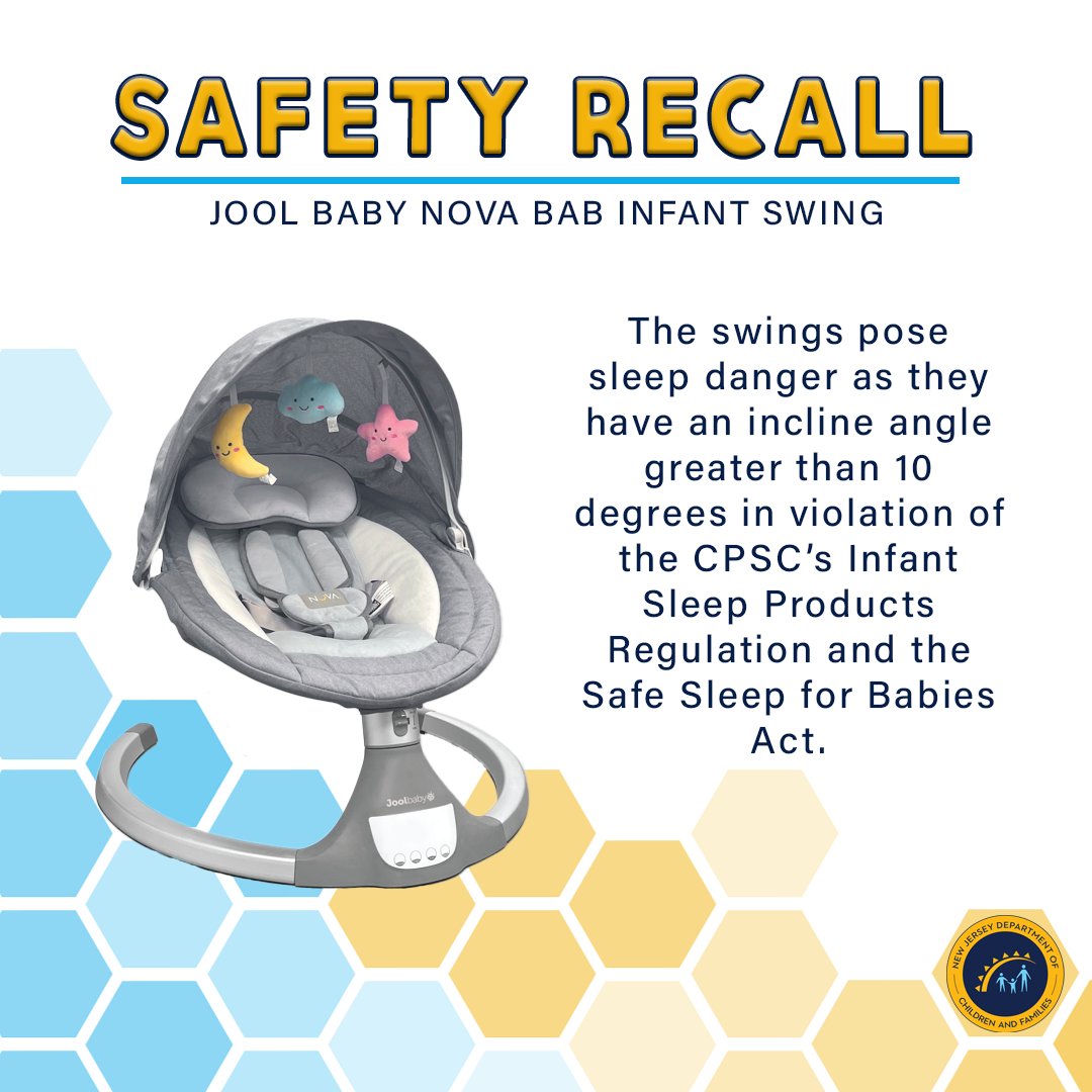 ⚠ SAFETY RECALL The JOOL BABY NOVA BAB INFANT SWING is being recalled because it poses a serious sleep risk for infants. 🐣From the @USCPSC, learn more about the recall and the next steps parents should take cpsc.gov/Recalls/2024/J…