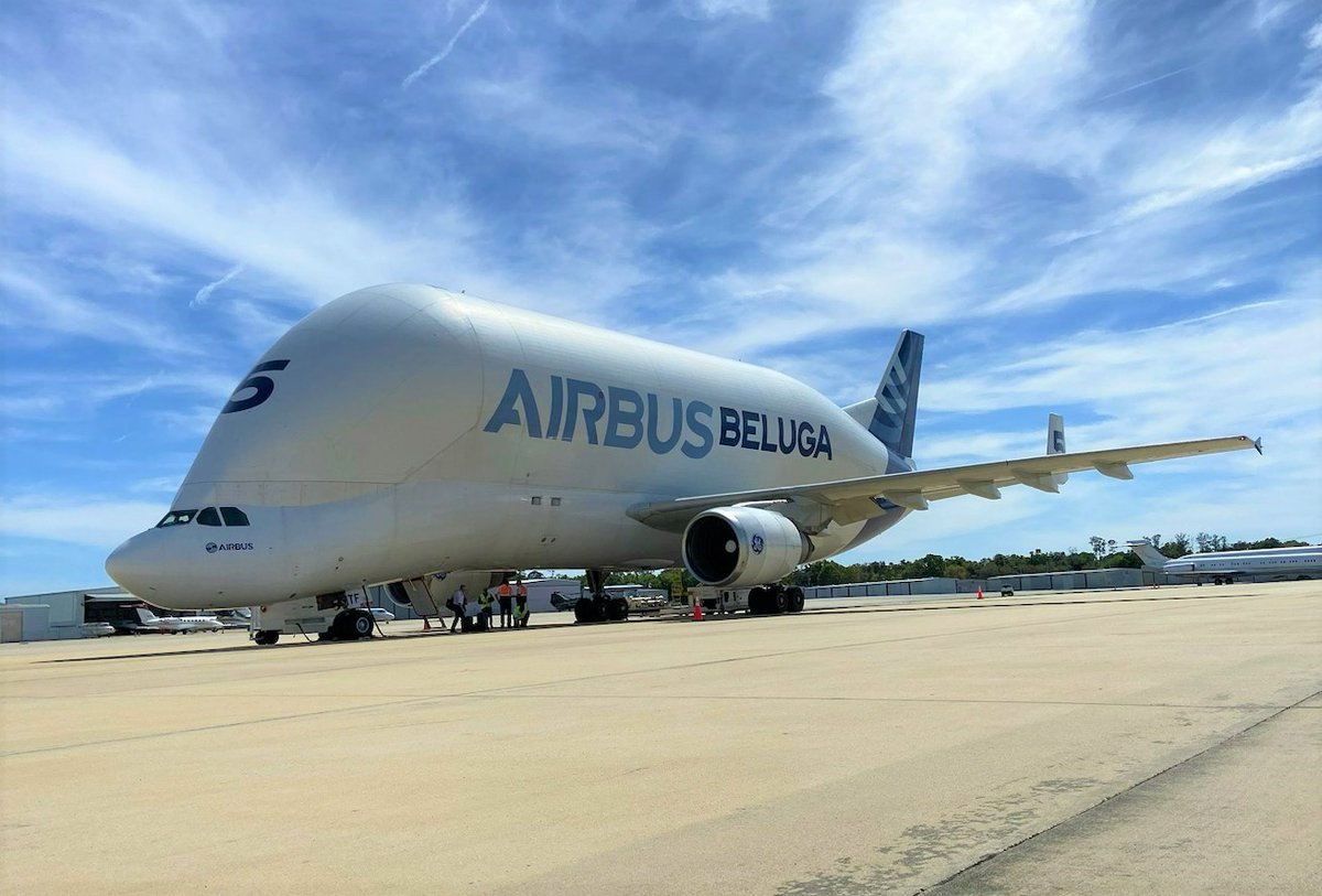 No blubber on this baby! The Airbus #Beluga just landed at <a href="/SFB_Airport/">Orlando Sanford International Airport</a> – helping to deliver the Airbus-made Eutelsat #satellite to <a href="/NASAKennedy/">NASA's Kennedy Space Center</a> – the first U.S. mission for the newly-certificated Airbus Beluga Transport freight airline. (How can something so big be so cute!?!)