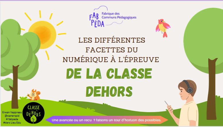 Le numérique à l'épreuve de la classe dehors - ça vous fait réagir ? rejoignez nous mercredi pour échanger sur le sujet. Mercredi 13 mars 2024 11h30 à 12h30,  toujours via le 
lien suivant :
webinaire.numerique.gouv.fr//meeting/signi…