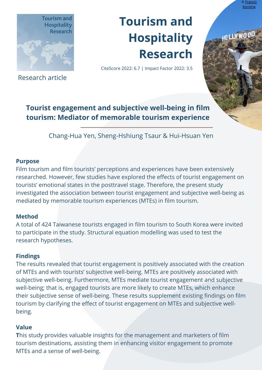 THRjournal's tweet photo. 🎥 Film tourism has captivated the imaginations of travelers worldwide, but have you ever wondered about its deeper effects on tourists' emotions and well-being? Read our article now: https://t.co/BL7CKoGL54 https://t.co/AeQ4yLwC1J