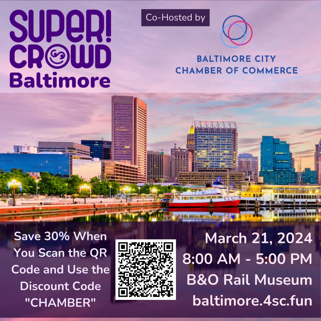 Your chance to learn, network, and succeed is here! #SuperCrowdUtah attendees loved their experience. Now it's your turn to shine at #SuperCrowdBaltimore. Use code 'Chamber' for a 30% discount on your registration.

Register here: thesupercrowd.com/supercrowdbalt…
