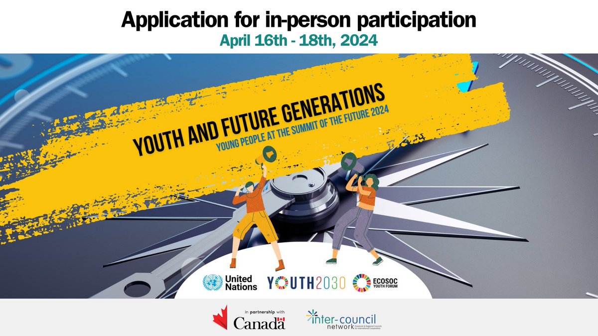 Calling young leaders aged 18-25! ⭐APPLY BY MARCH 19th⭐ECOSOC Youth Forum 2024, set for April 16-18, 2024, at the UN in New York. Join young leaders discussing solutions for the 2030 Agenda & SDGs. See application details here: icn-rcc.ca/en/ecosoc-yout… @cooperation_ca @MCIC_CA