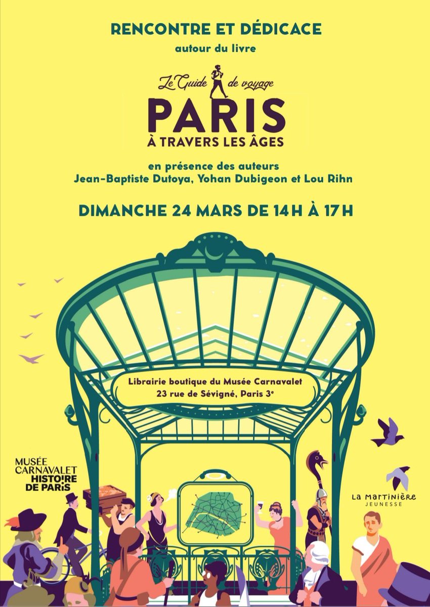 Oy oy ! Retrouvez nos fines plumes <a href="/YohanC2000/">Yohan Dubigeon</a> et <a href="/Jb_C2000/">Jb Dutoya</a> en dédicace à la librairie du <a href="/museecarnavalet/">Musée Carnavalet</a> dimanche 24 mars, pour fêter leur petit dernier richement illustré par Lou Rihn, et finement édité par <a href="/ed_LaMartiniere/">Éditions de La Martinière</a> Jeunesse !