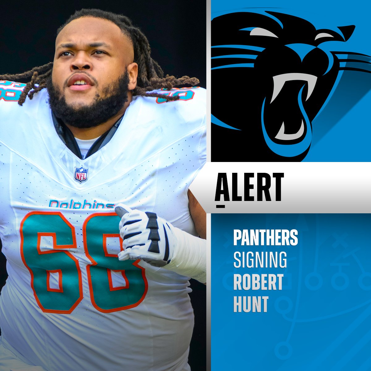 Panthers agree to five-year, $100M deal with OL Robert Hunt. (via @rapsheet + @MikeGarafolo)