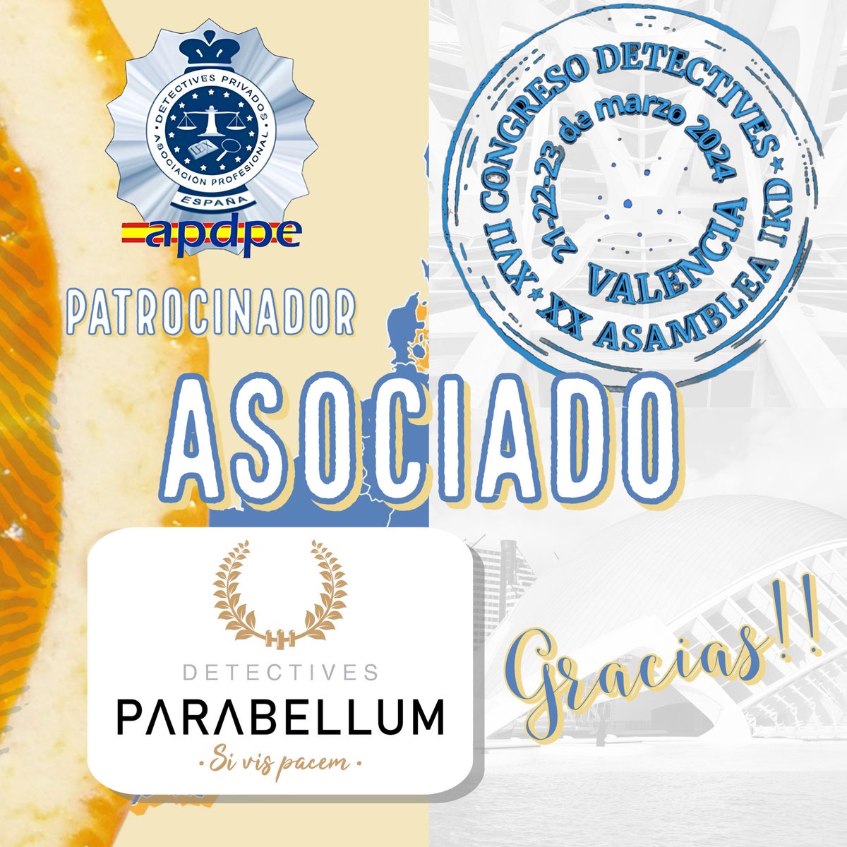 Nuestra querida <a href="/dpPARABELLUM/">Detectives PARABELLUM</a> será PATROCINADOR ASOCIADO en el XVII CongresoDetectives.es de <a href="/APDPE/">APDPE</a> 2024 que se celebrará los días 21, 22 y 23 de Marzo en #Valencia

#Gracias
#SIVISPACEM
#PoryParaDetectives
#XVIICongresoInternacionalAPDPE
#HotelBalnearioLasArenasResortGL
