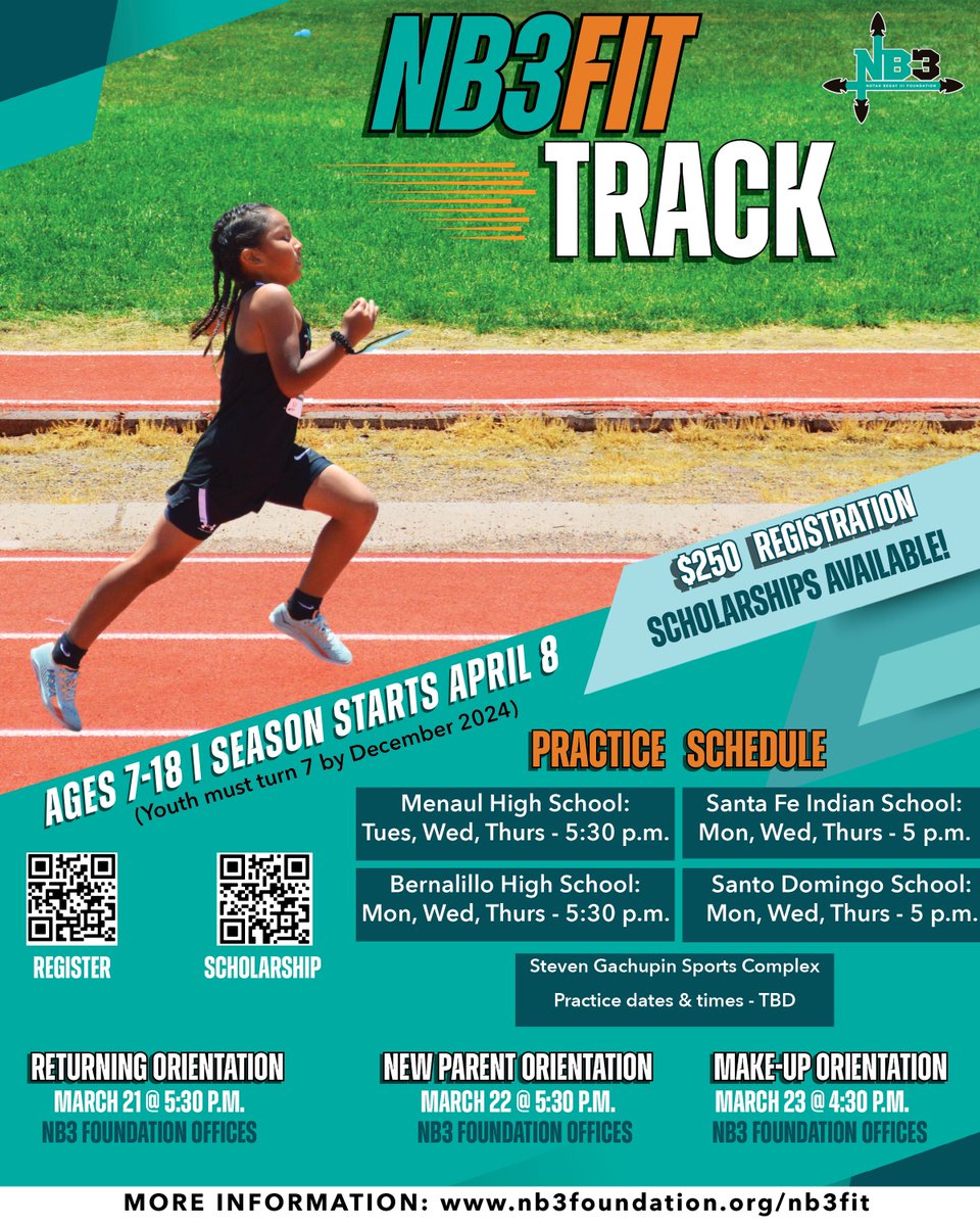 There is still time to join the NB3FIT Track Team as a runner or a coach! 📍Please note the Steven Gachupin Sports Complex has been added as a practice site. Practice days and times for the new site will be released soon. Links for track can be found in our bio! #NB3F