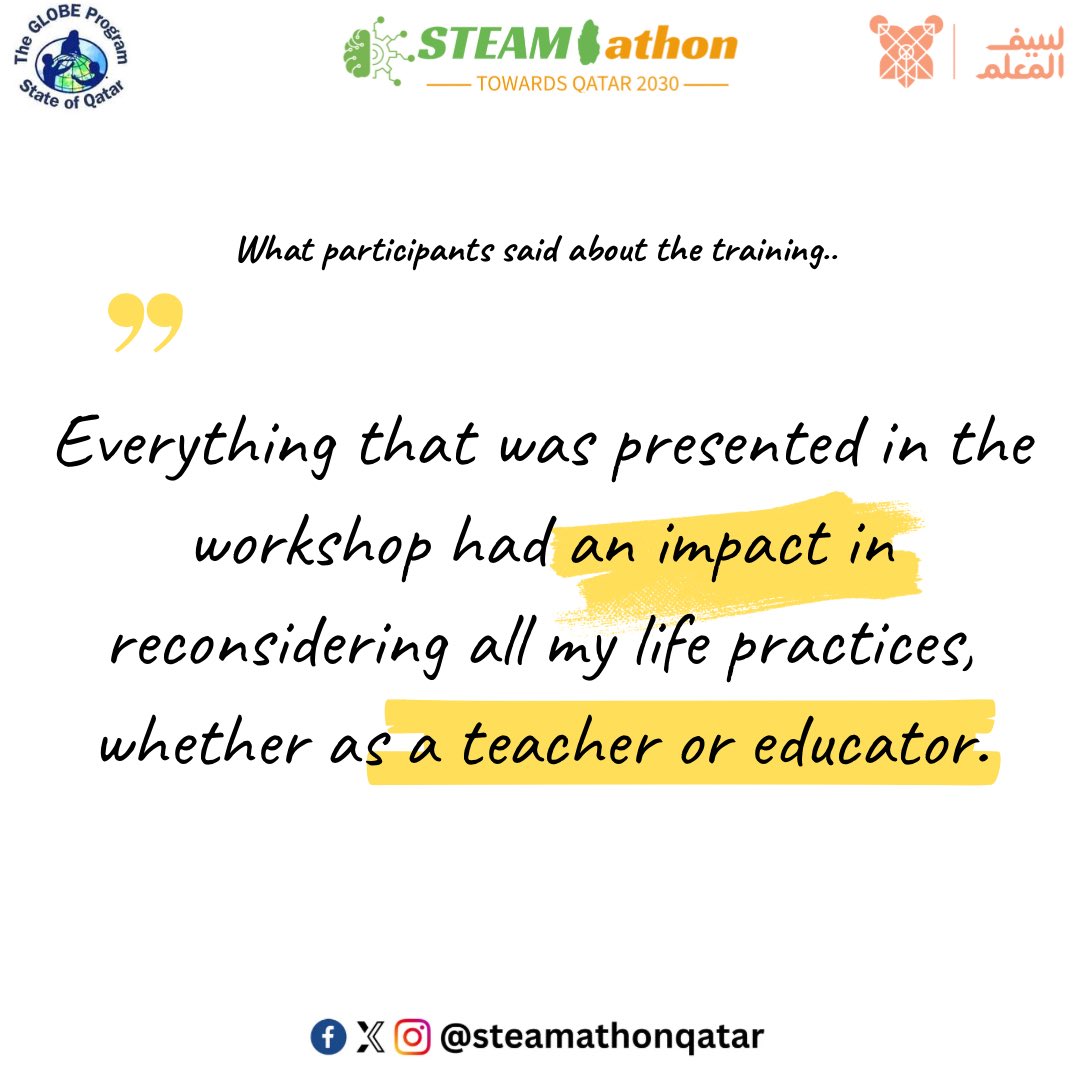 STEAMathonQatar's tweet photo. ماذا قال المشاركون كتغذية راجعة بعد الورشة ..✨ #ستيماثون_قطر

What participants said as a feedback after the workshop ..✨#steamathonqatar https://t.co/wE49RUXxsE