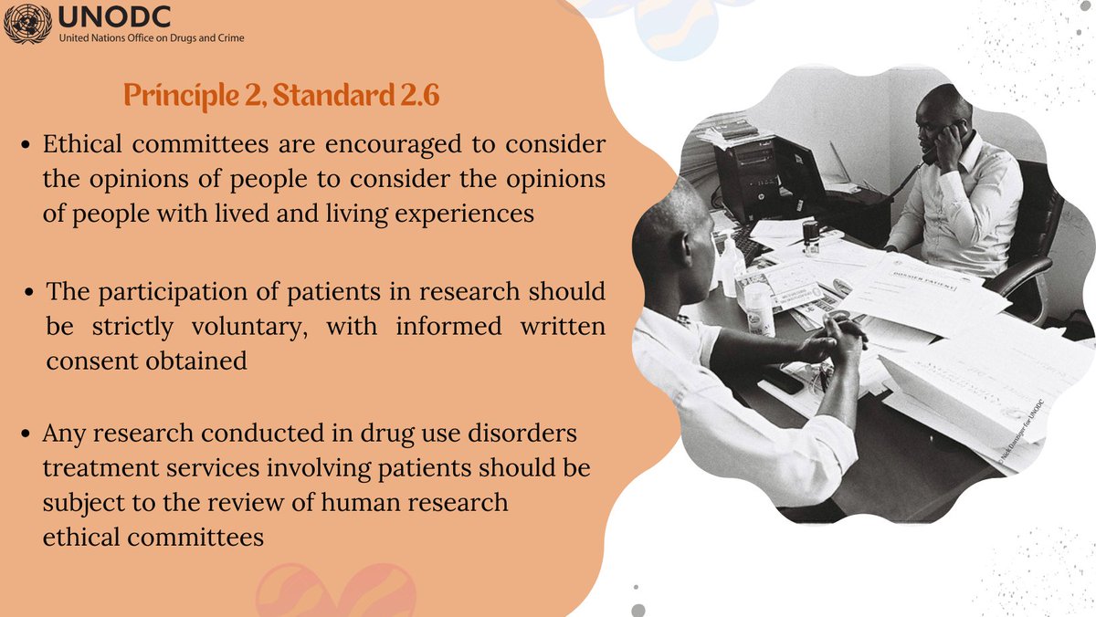 UNODC_WCAfrica's tweet photo. #EthicalStandardsOfCare
6. Participation of patients in #drugtreatment #research should be #voluntary & subject to review of #ethical committees
https://t.co/ysqc7siJxz
#Principle2 https://t.co/u8oBWkGA5S