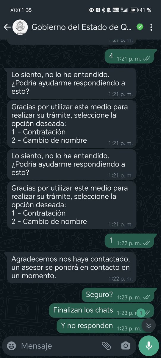AlfonsoTorrezG's tweet photo. @gobqro pésimo servicio el decía WhatsApp, no contestan y finalizan los chats sin dar respuesta https://t.co/ftZQxwrthw