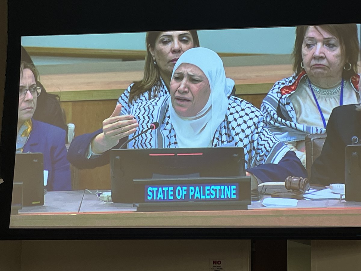 "The mask has been taken off. Either we champion principles we believe in and that we live under the law of the jungle, where murder and genocide are legitimized" - powerful statement from the Palestinian rep at #WomeninGaza #CSW68