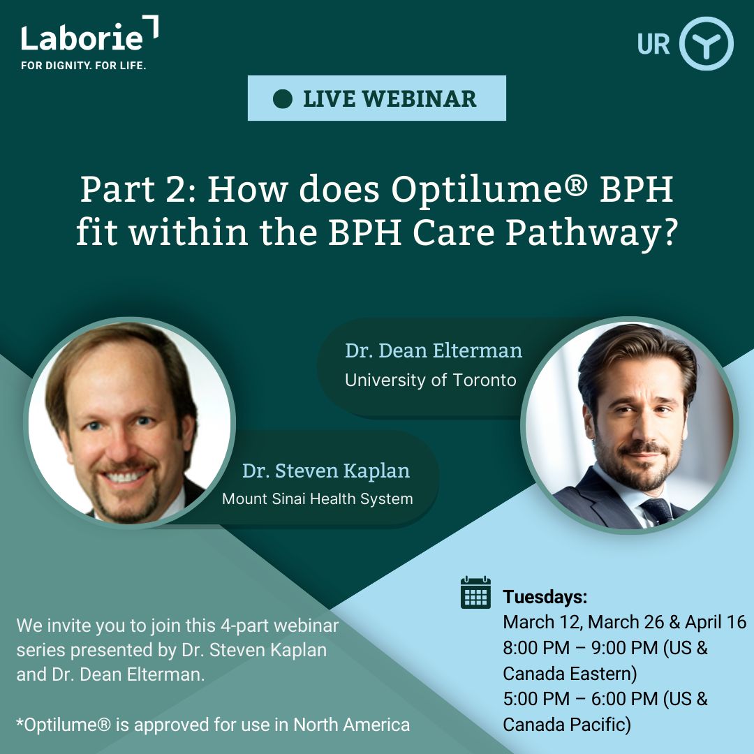 Don’t miss part 2 of this 4-part webinar series on #OptilumeBPH happening tomorrow, March 12! @MaleHealthDoc & @DrDeanElterman will present on the role of Optilume® BPH in the BPH care pathway. Register today: bit.ly/3IyYssI
#AllAboutTheFlow #urology #Laborie #BPH #MIST
