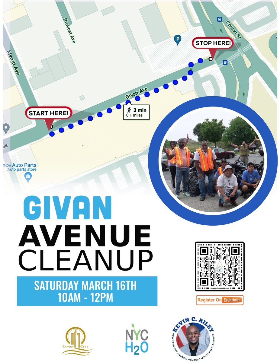 🚨 Volunteer Opportunity 🚨 Join us Saturday, March 16th for our cleanup on Givan Ave at 10 am ☺️ Special thanks to our partners and sponsors at Co Op City and @CMKevinCRiley