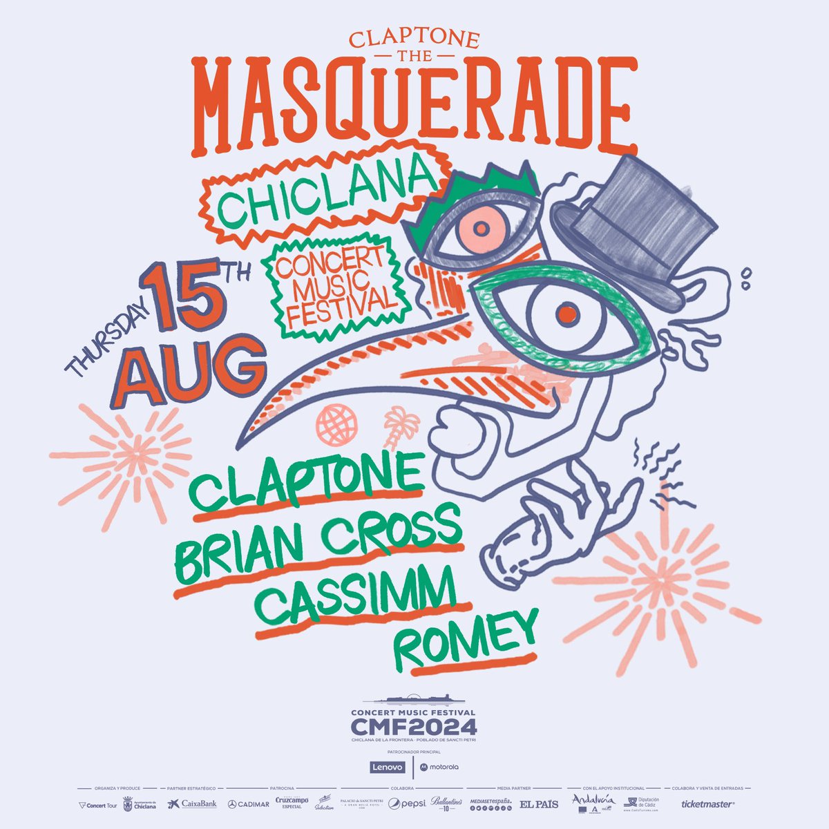THE MASQUERADE LANDS IN CHICLANA ON AUGUST 15TH FEATURING CLAPTONE ALONGSIDE BRIAN CROSS, CASSIMM & ROMEY 🎩🎉💜 CAN’T WAIT TO SEE YOU ALL THERE!! TICKETS 🎟️ ticketmaster.es/event/39607?su…