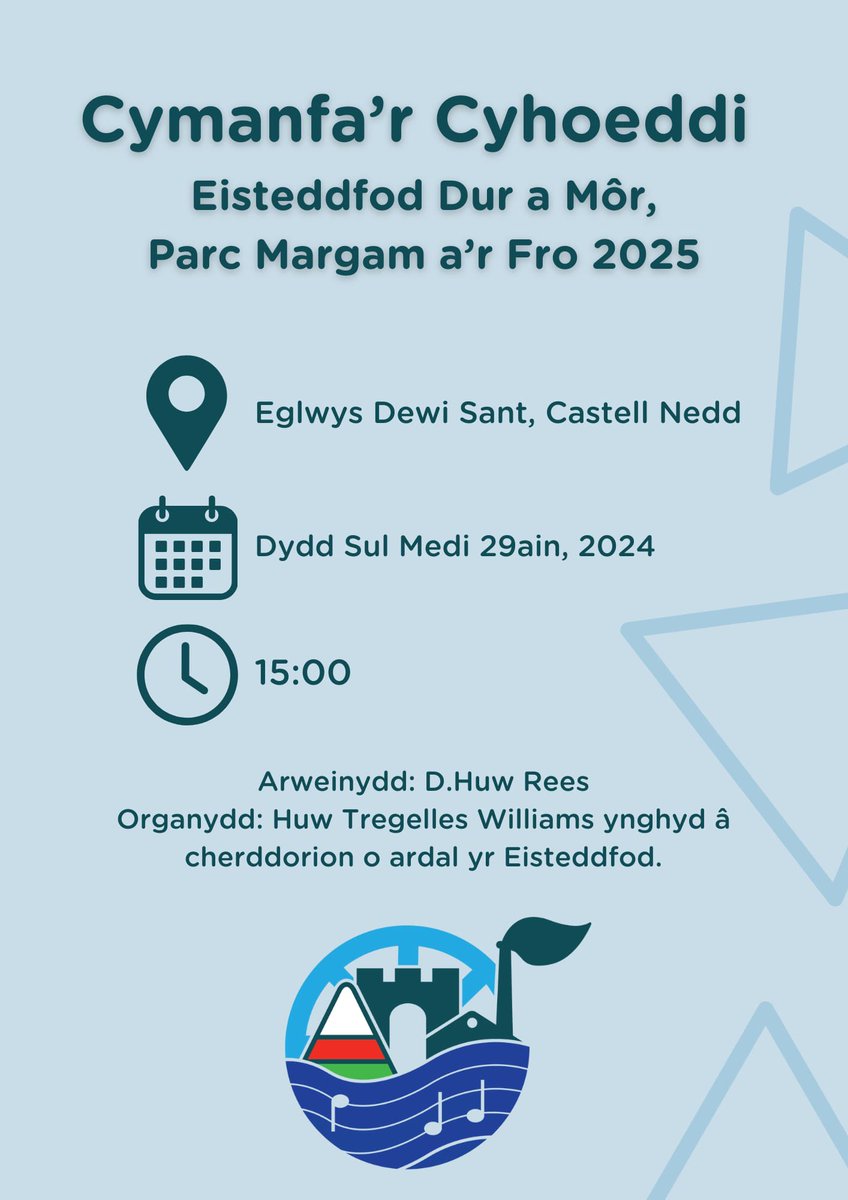 ⭐️📣Cymanfa’r Cyhoeddi📣⭐️

Dyddiad i’r dyddiadur!

🗓️Dydd Sul Medi 29ain 2024
⏰3pm
📍Eglwys Dewi Sant, Castell Nedd

Dewch i gefnogi!