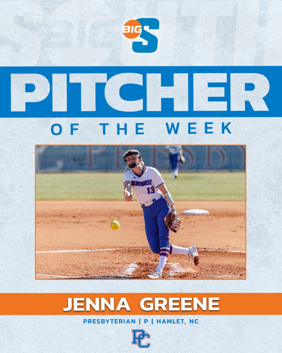 She posted two wins with a 1.89 ERA and 15 strikeouts 👏

@PRESBYSB's Jenna Greene is the #BigSouthSB Pitcher of the Week!