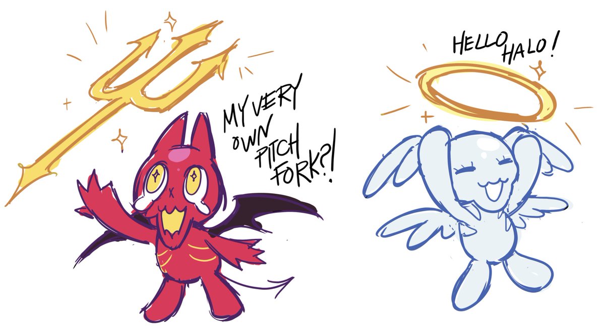 [OCs]
so i wanted to introduce yall to my lil guys who are very bad at being the angel and devil on your shoulder 