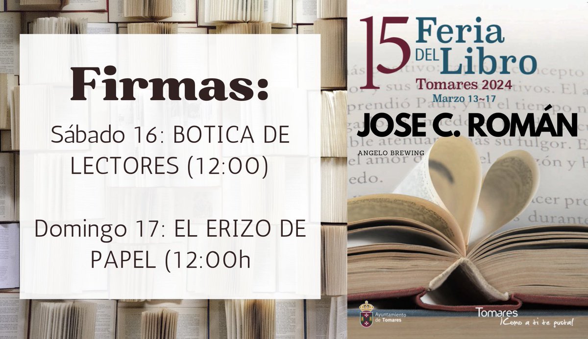 Firmas en la Feria del libro de Tomares el próximo fin de semana.