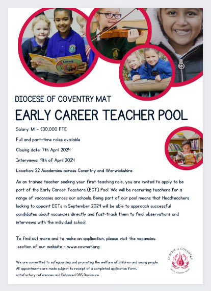 Do you know any ECTs looking for their first role for September? We have some fab jobs coming up in our ace schools. Find out more here 👇

covmat.org/early-career-t…
