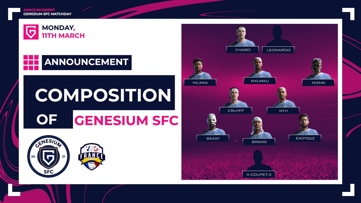 Genesium SFC β½ (@genesiumsfc) on Twitter photo ππππππππ β½οΈ
ποΈ 11.03
π <a href="/VPGFrance_/">VPG France</a> β’ L1 π«π·
π <a href="/RCGrasse_eSport/">RC Pays de Grasse eSport</a>
π <a href="/Relentless_CP/">Relentless</a>
π #HVerona
π3-5-2
<a href="/TeamGenesium/">Genesium</a> #WhereItBegins πΎ ππππππππ β½οΈ
ποΈ 11.03
π <a href="/VPGFrance_/">VPG France</a> β’ L1 π«π·
π <a href="/RCGrasse_eSport/">RC Pays de Grasse eSport</a>
π <a href="/Relentless_CP/">Relentless</a>
π #HVerona
π3-5-2
<a href="/TeamGenesium/">Genesium</a> #WhereItBegins πΎ