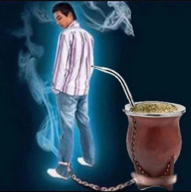 me levanto tomo mate, me baño tomo mate, termino de comer tomo mate, viajo tomo mate