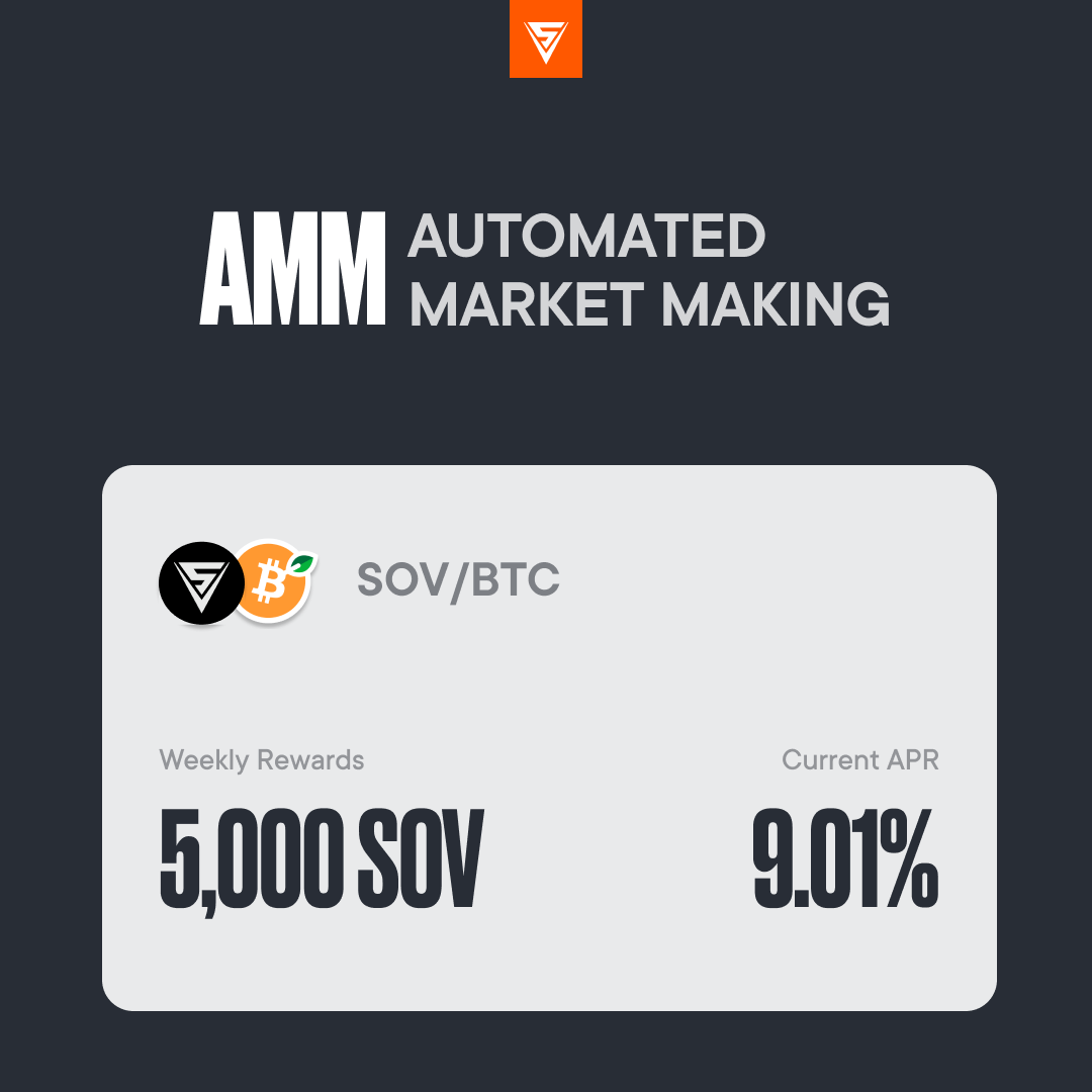 SovrynBTC's tweet photo. 1/
Boost your earnings with an APR of 9.01% in our $SOV/$BTC AMM pool!

Watch your $SOV grow effortlessly while maximizing the potential of your $BTC. 

Join our AMM pool today and start earning with Sovryn ⬇️ https://t.co/995Hmdv7DD
