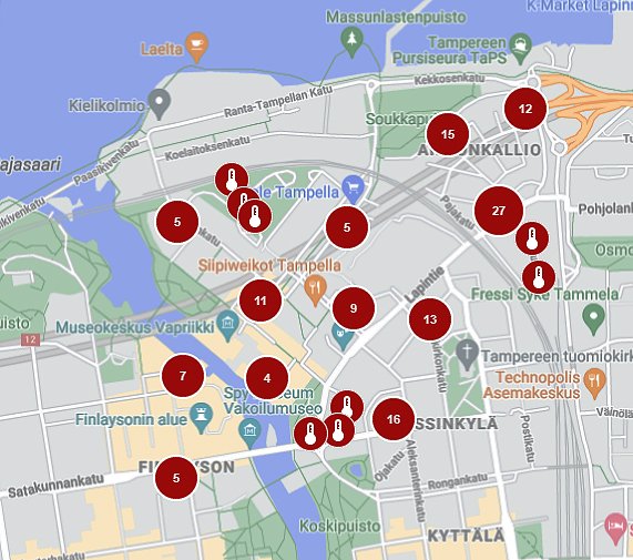 Kaukolämpövuodon korjaustyö menossa Satakunnankadun ja Lapintien risteyksessä. Lämmitys ja lämmin käyttövesi on katkaistu kartan osoittamalta alueelta Jussinkylässä ja ympäristössä. Tilanne on ohi viimeistään klo 02. Pahoittelut häiriöstä!