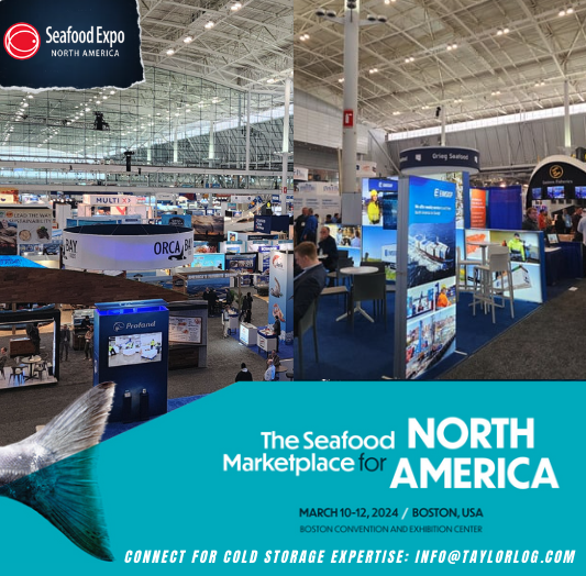 taylorlogistics's tweet photo. Our team is diving into the vibrant Seafood Marketplace for North America in Boston! Have queries or seek expert advice regarding cold storage? Connect with our team at the expo for expert insights or drop us a line at info@taylorlog.com #SENA24 https://t.co/4tEqAXguVi