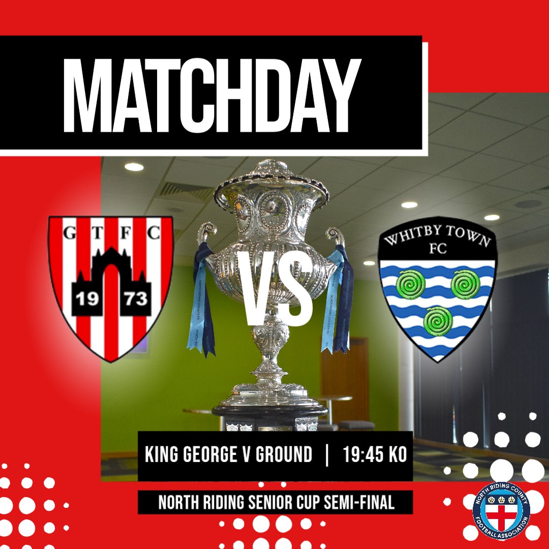 𝗜𝗧'𝗦 𝗠𝗔𝗧𝗖𝗛𝗗𝗔𝗬 We face @WhitbyTownFC tonight in the Semi-Final of the WOODSmith Construction @NorthRidingFA Senior Cup. 📍KGV Ground, TS14 6LE 🕒19:45 (Bar opens at 18:00) 🎟️Adults £8 | Concessions £5 | U16s £2