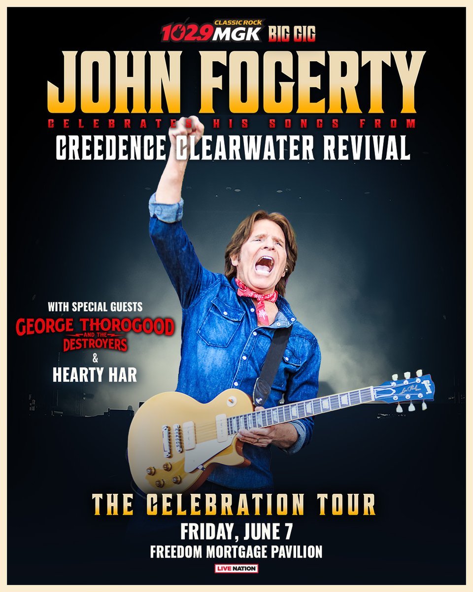SO stoked for this show! And we don't have to wait all summer, either!! Hope to see you on June 7th!!  #MGKBigGig @John_Fogerty @thorogoodmusic @WMGK #BornOnTheBayou #OneBourbonOneScotchOneBeer