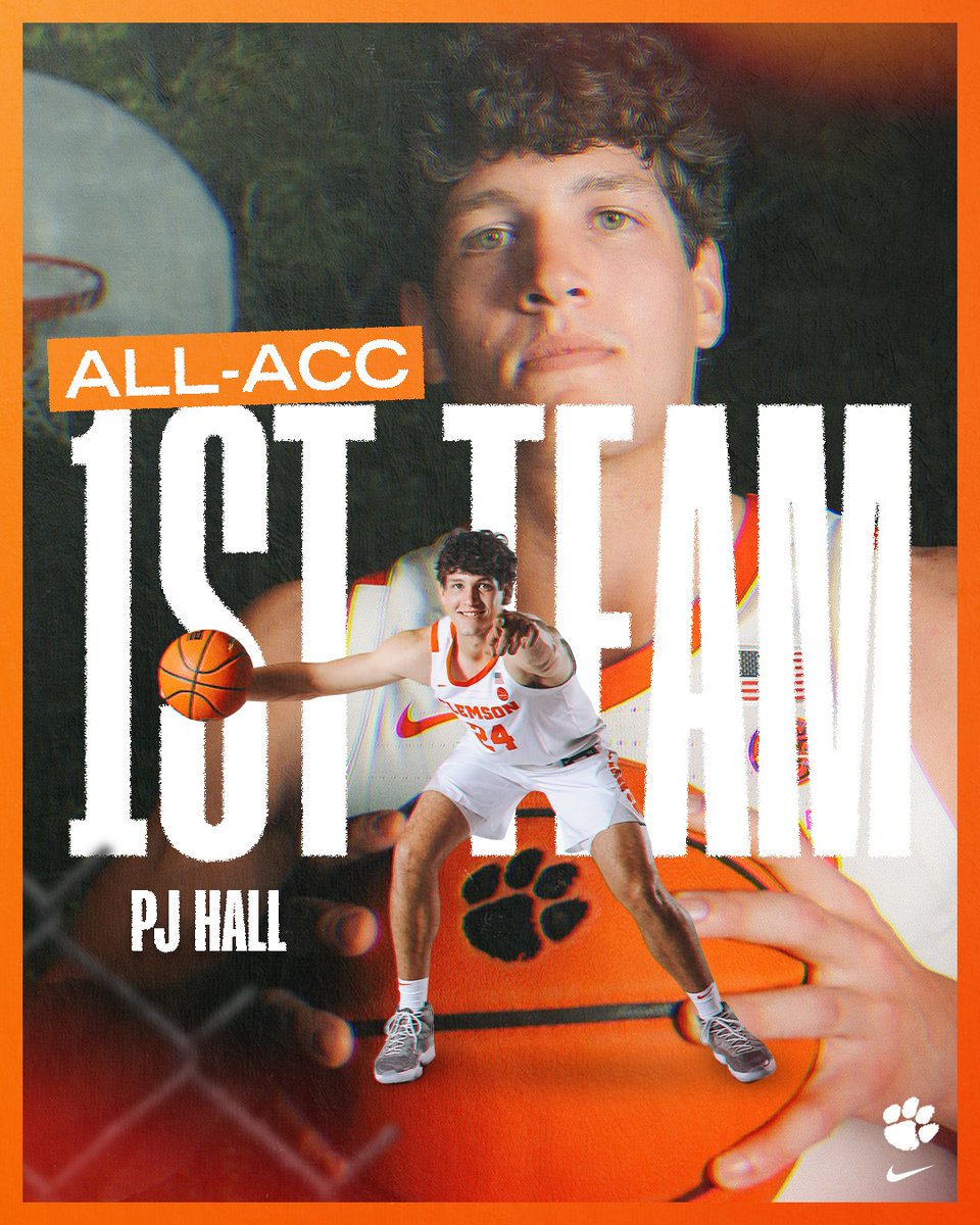 ClemsonMBB's tweet photo. PJ Hall is All-ACC First Team ⭐️ https://t.co/5layF243KH