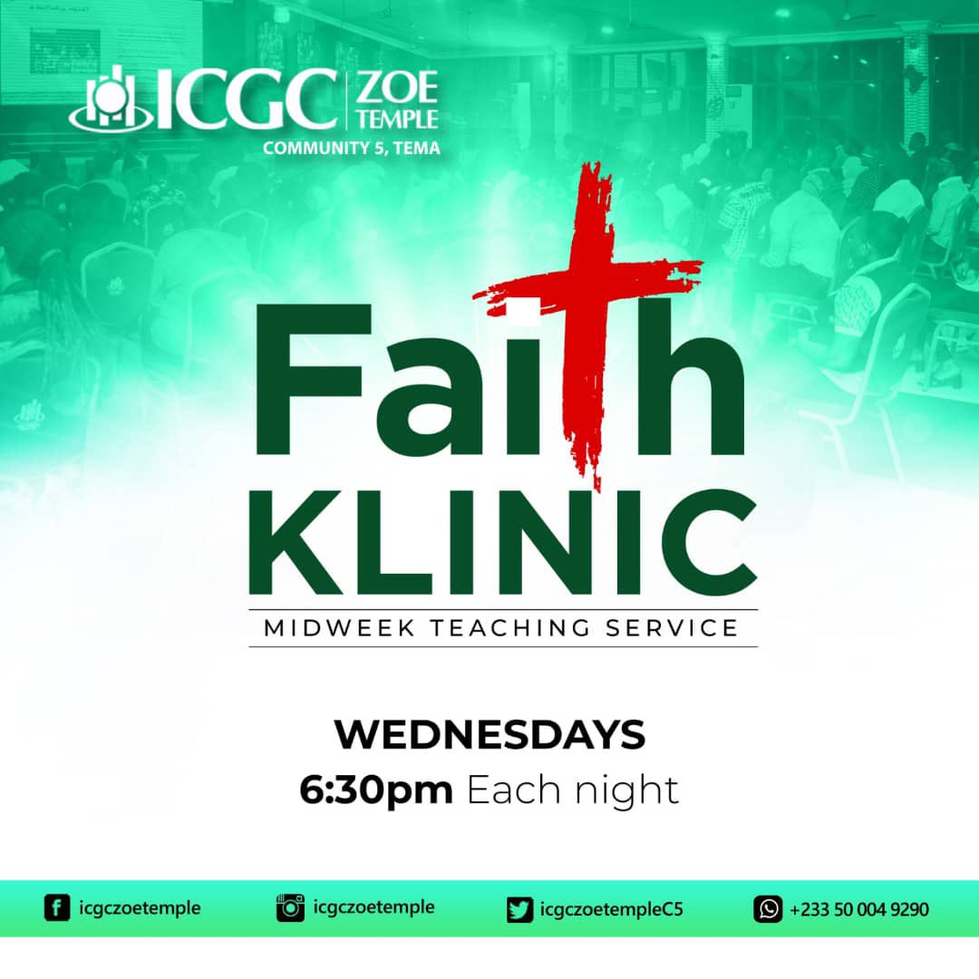 FAITH KLINIC AT ZOE TEMPLE Building our faith is necessary as children of God and with it, we grow in christ. Join us on Wednesday 13th March for Faith Klinic Midweek Teaching Service. Hearts will be healed and spirits edified through the word. Time : 6:30pm #ZoeFaithKlinic