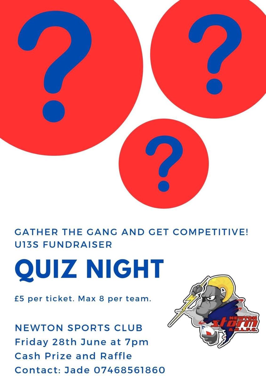 🔵🔴🟡 U13s Quiz Night 🔵🔴🟡
Come along and have a great night, lots of laughs and brilliant prizes!!!! ⚡🏉⚡

All details are on the poster below 😁.