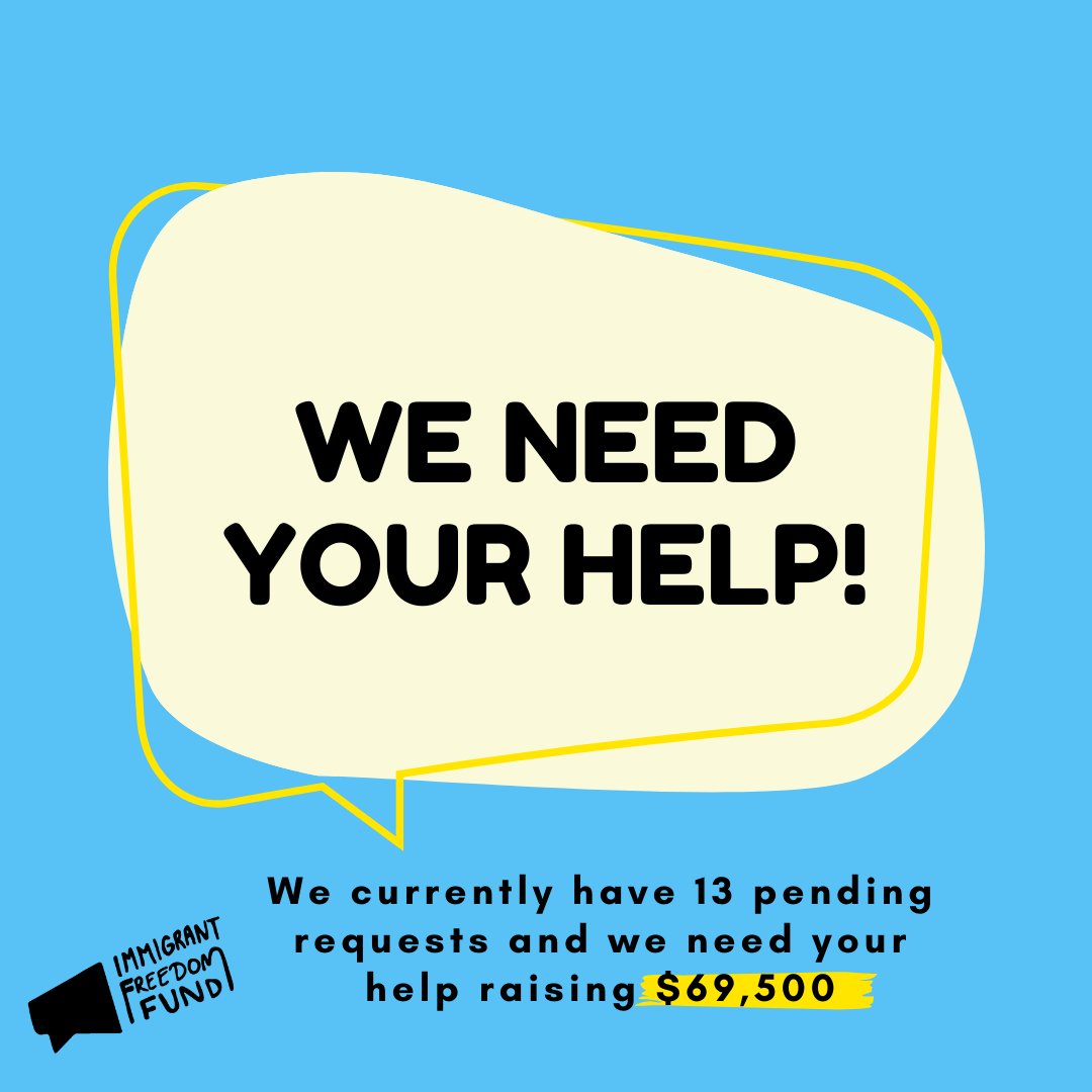 ImmFreedomFund's tweet photo. We need your help! We currently have 13 pending requests and we need your help raising $69,500.

¡Necesitamos tu apoyo! Actualmente tenemos 13 solicitudes pendientes y necesitamos tu ayuda para recaudar $69.500. https://t.co/pDCpnBFw71