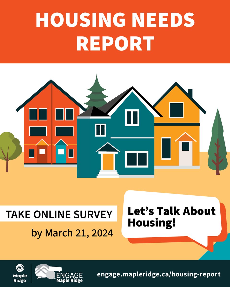 YourMapleRidge's tweet photo. 🏠 Let's talk housing, Maple Ridge! The City is updating the Housing Needs Report, guiding future policies for better homes. More info: https://t.co/cIbFU09zSx. Have your say by March 21➡️ https://t.co/x1Y7lK9hUv. Help shape a housing future for all 🏡✨ #MapleRidge #HousingNeeds https://t.co/3y5RoNLlFC