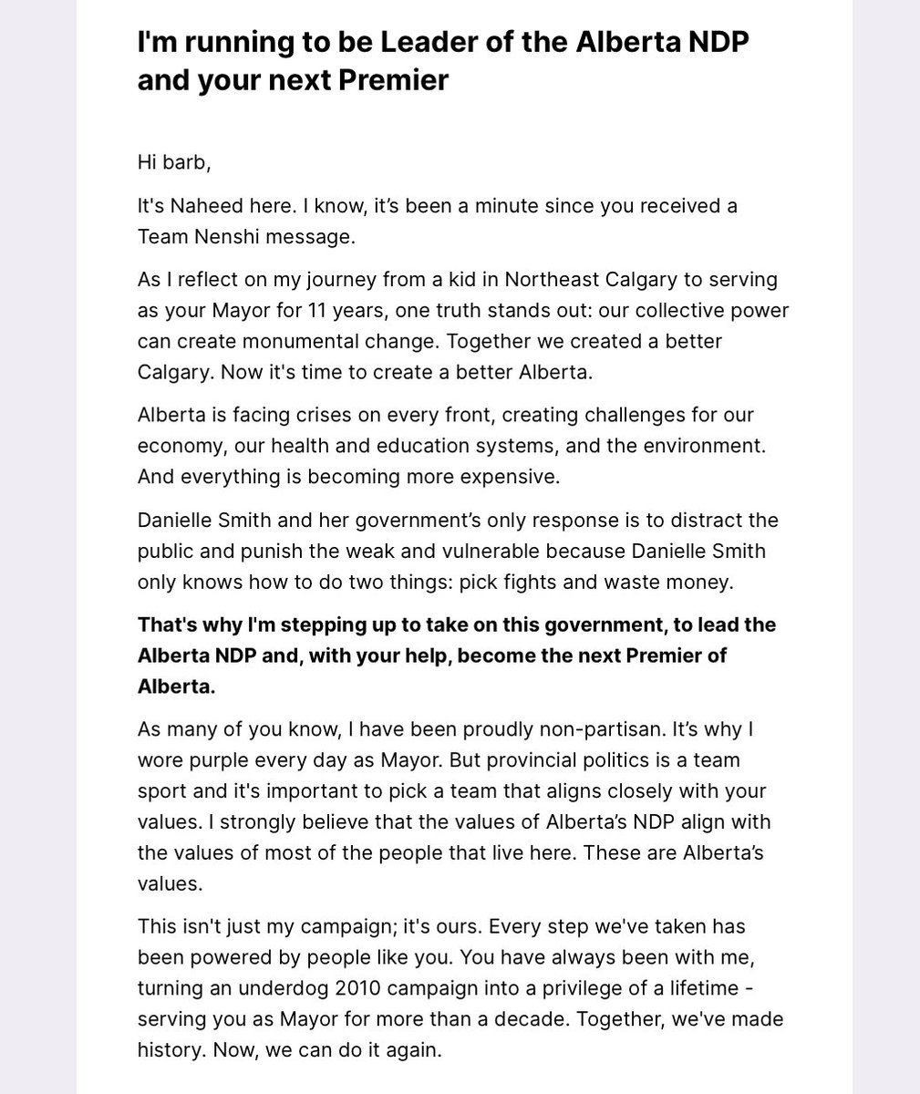 Alberta let's get started. We can do this 😊
#alberta #ndp 
#abpoli #cdnpoli #cdnmedia #AlbertaNDP #Nenshi #NenshiForAlberta 

 🔥❤️ 👇🥹
'Here's why I’m running to be the Leader of Alberta’s NDP and the next Premier of Alberta.'
nenshi.ca/?utm_source=ne…+

nenshi.ca/?utm_source=ne…+