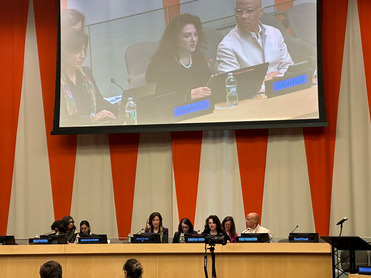 EUatUN's tweet photo. We need to end violence against women &amp; girls once and for all! 

Today 🇪🇺Commissioner for Equality @helenadalli urged the international community to #InvestToPrevent violence at the #CSW68 side event with @unwomenchief Bahous &amp; DSG @AminaJMohammed

#EUatCSW68 https://t.co/wBU3Myjz35
