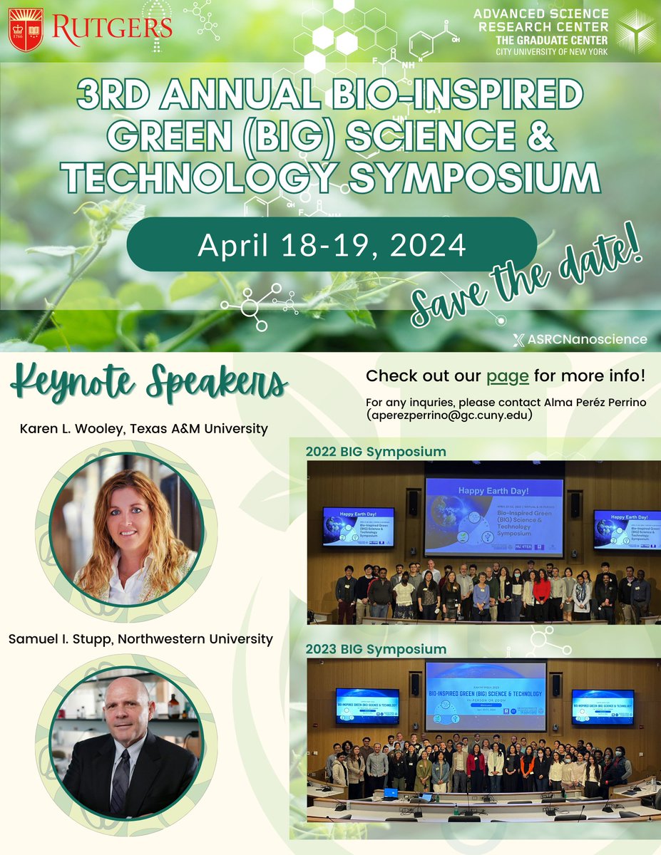 Adam Gormley (@gormleylab) on Twitter photo Thrilled to announce the upcoming Bio-Inspired Green (BIG) Science & Technology Symposium co-organized with Rein Ulijn and <a href="/Chris__DelRe/">Christopher DelRe</a>! Speakers include <a href="/karen_wooley/">Karen L Wooley</a>, Sam Stupp and more. Join us in NYC April 18-19! rb.gy/8m94zs Thrilled to announce the upcoming Bio-Inspired Green (BIG) Science & Technology Symposium co-organized with Rein Ulijn and <a href="/Chris__DelRe/">Christopher DelRe</a>! Speakers include <a href="/karen_wooley/">Karen L Wooley</a>, Sam Stupp and more. Join us in NYC April 18-19! rb.gy/8m94zs