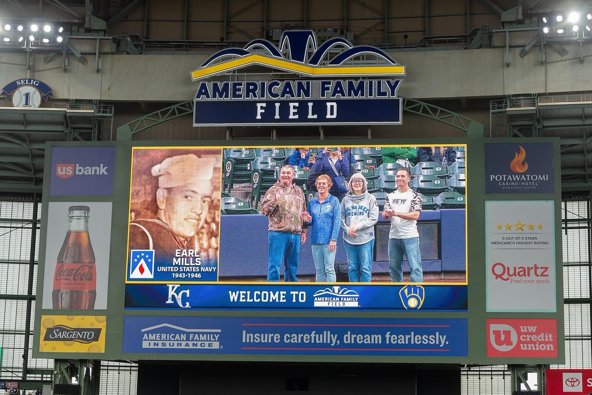 Proud to partner with the Milwaukee Brewers for the Flag of Honor program. Each family selected receives 4 complimentary tickets to celebrate their veteran’s service by honoring them pre-game on the big screen. 13 home game dates available. Sign up today!