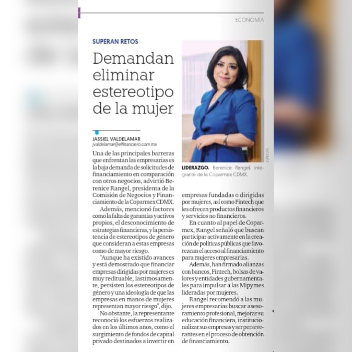 Agradecemos al <a href="/ElFinanciero_Mx/">El Financiero</a>, la entrevista realizada a nuestra Directora <a href="/BerenicRangel/">Berenice Rangel</a> quien además es Consejera de <a href="/Coparmex_CDMX/">Coparmex Ciudad de México</a>, para hablar sobre acceso a financiamiento para empresas dirigidas por mujeres.

Les invitamos a leer la nota 📰 👇🏻
elfinanciero.com.mx/graficos/edici…