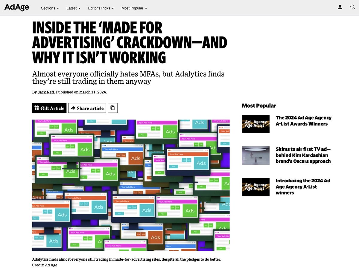 It seems the road to made-for-advertising content remains paved with good intentions. Research released today from <a href="/AdalyticsHQ/">AdalyticsHQ</a> reveals that despite pledges to eradicate it from their supply paths, many advertisers, DSPs and SSPs are still knee-deep in MFA.  TRUSTX is proud to be
