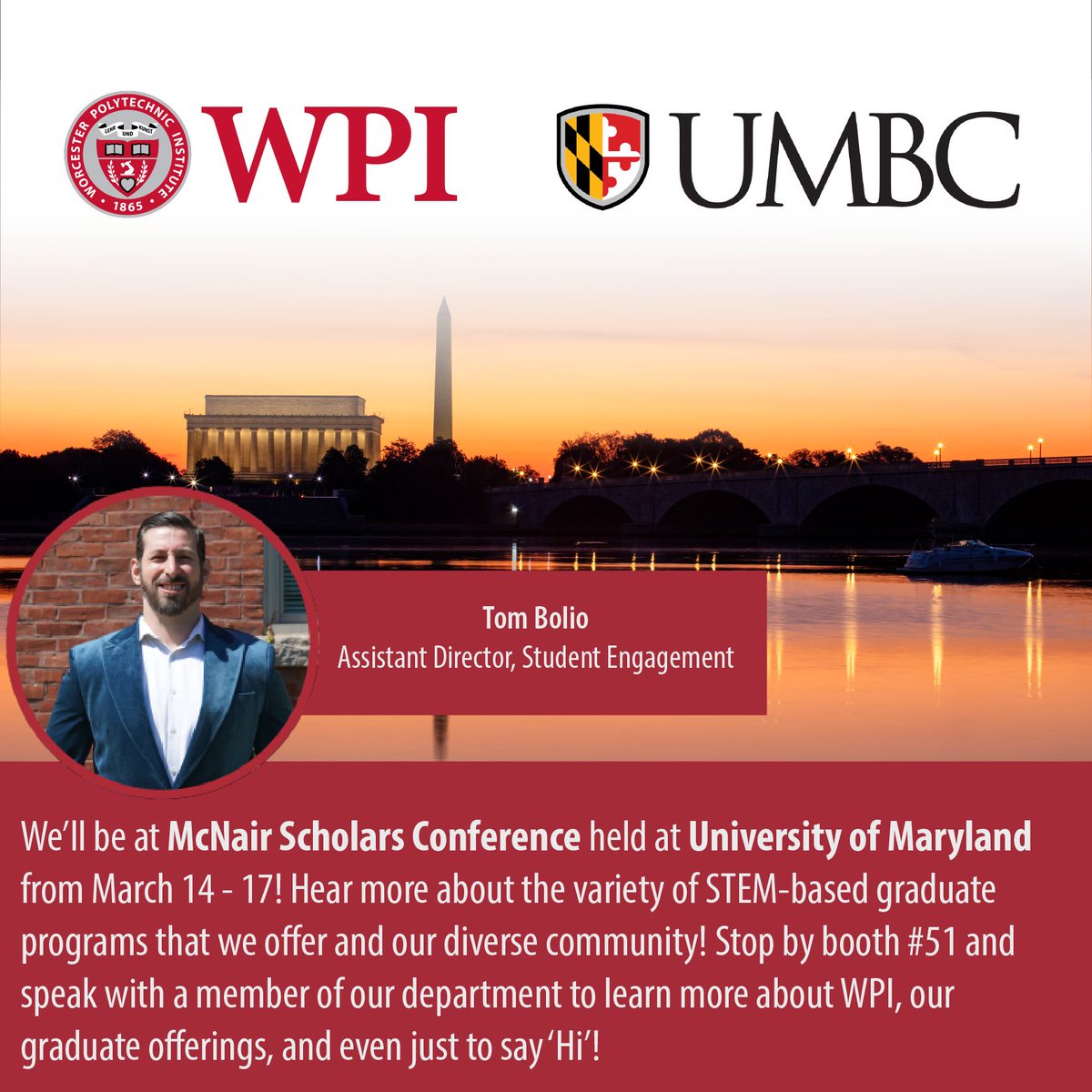 wpigradstudies's tweet photo. The @wpi Grad Studies team will head to the DMV to attend @ernconference 's ERN Conference in STEM and the McNair Scholars Conference held at @UofMaryland ! Stop by our booths to meet with members of our team and to learn about everything new at @wpi!
#stem #gradschool #research https://t.co/RWHqdHEcjU